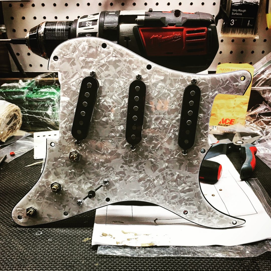 Bell-Tone Stratocaster Pickups wired into a custom pickguard for artist Dominick Tardogno